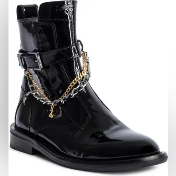Zadig & Voltaire NIB Laureen Chain Bootie Patent Leather Sz 38 - Picture 2 of 11